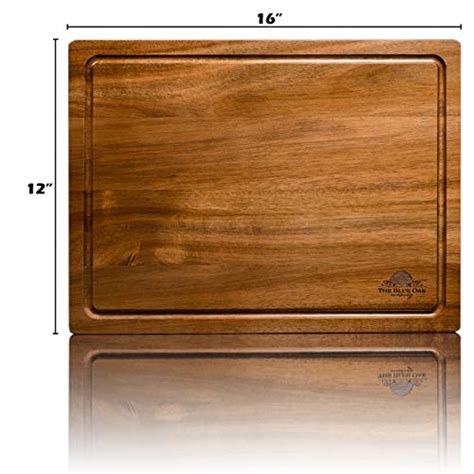 THE BLUE OAK COMPANY Premium Acacia Wood Large Reversible Cutting Board with Juice Groove & Cracker Holder  Charcuterie Board 